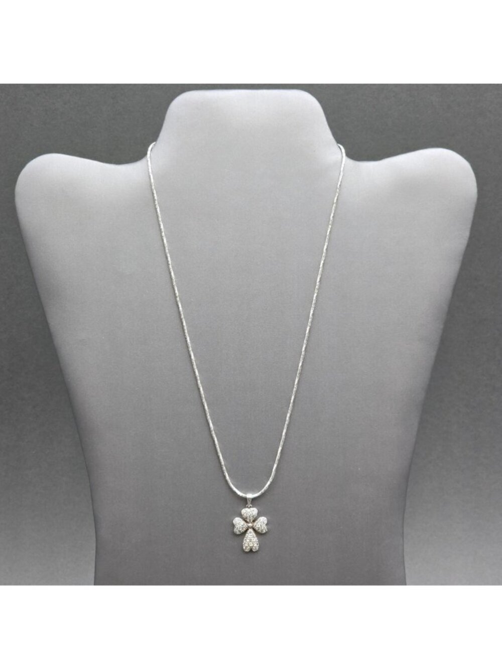 Vintage Ross Simons Sterling Silver CZ Four Heart Clover Cross Pendant Necklace - Picture 16 of 16